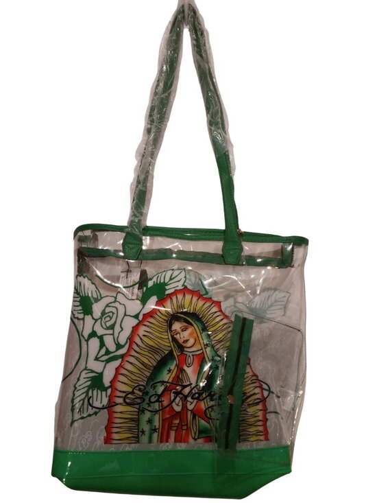Ed Hardy Handbags - Ed Hardy Virgen de Guadalupe Clear PVC Tote Bag Green Red - NEW